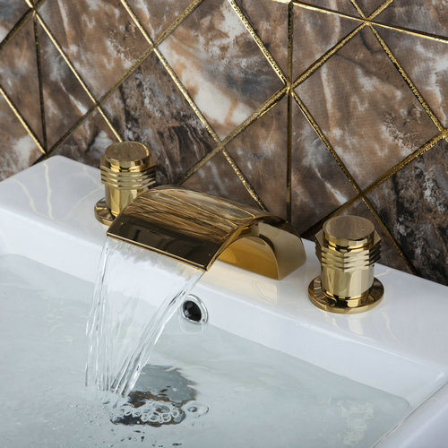 hello double handles bathtub torneira waterfall 3 pieces golden k2z shower bathroom basin soild sink brass tap mixer faucet