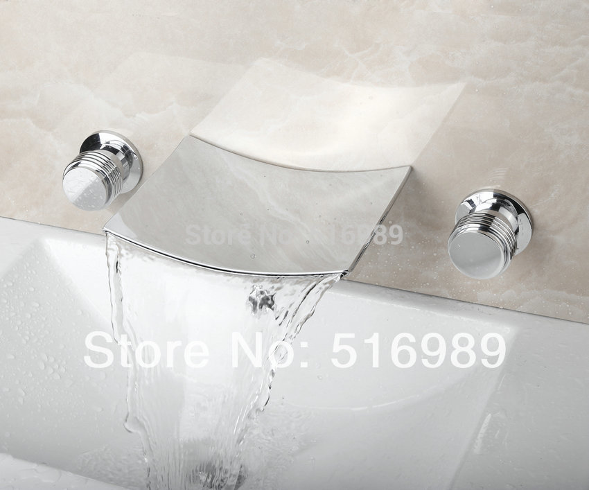 newly waterfall wall mounted 3 pcs chrome bathtub faucet set 19e