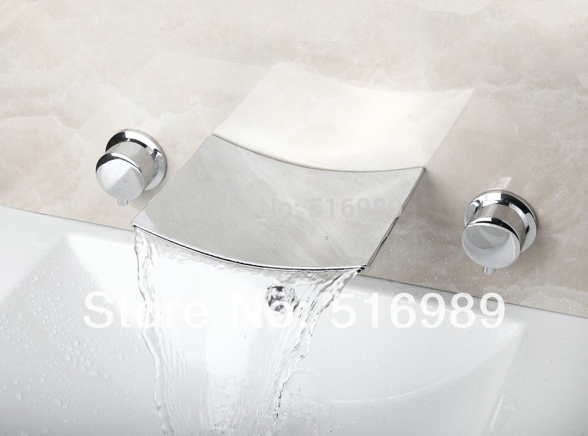 waterfall wall mounted 3 pcs chrome bathtub faucet set with round handles 19c