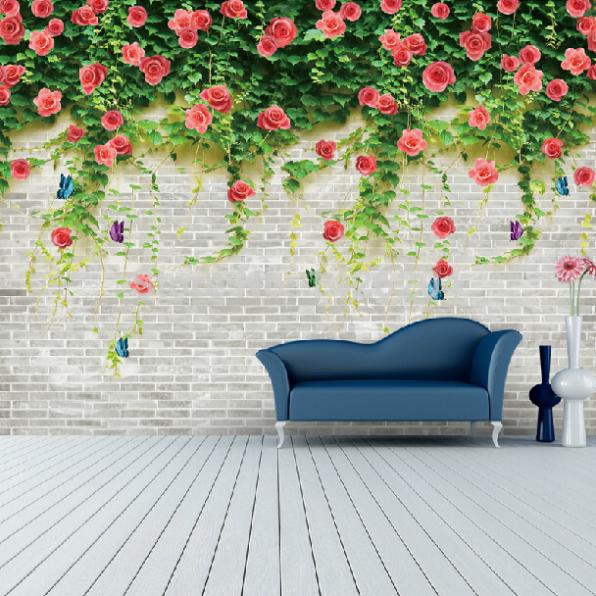 3d large brick flower wallpapers wall mural,3d murals wallpaper for walls tv background,papel de parede floral tijolo