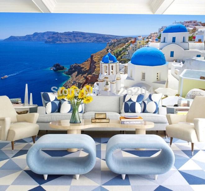 3d large mediterranean sea style landscape wallpaper wall murals for sofa tv background,papel de parede paisagem