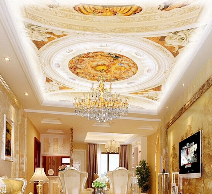 custom any size 3d wall ceiling murals wallpaper,european style top ceiling mural villa floor hall wall paper
