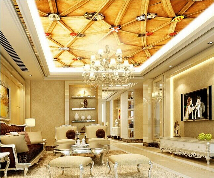 custom any size 3d wall ceiling murals wallpaper,large mural 3d stereo european luxury golden ceiling murals wallpaper