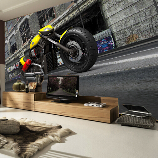 custom any size 3d wall mural stereoscopic wallpaper,modern city street cool motorcycle po murals wallpaper