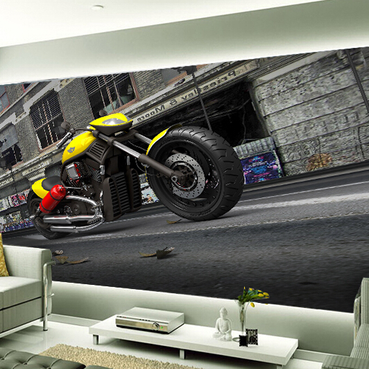 custom any size 3d wall mural stereoscopic wallpaper,modern city street cool motorcycle po murals wallpaper