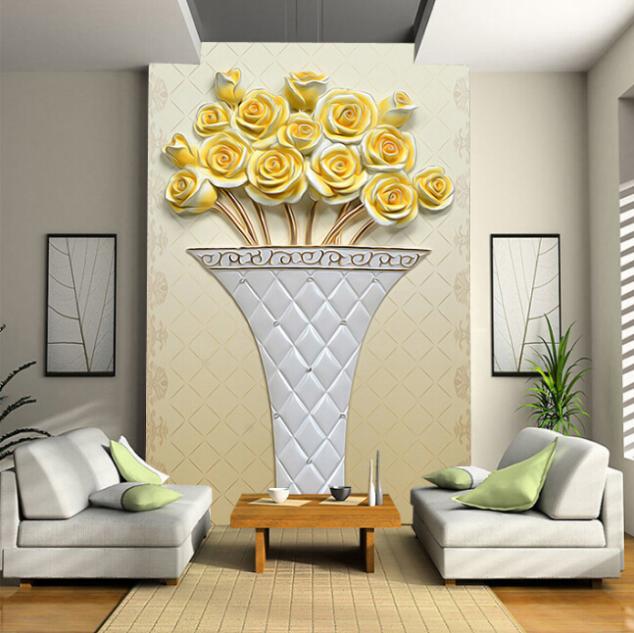 custom any size 3d wall mural wallpapers living room sofa entrance high-definition relief simple golden rose wall paper