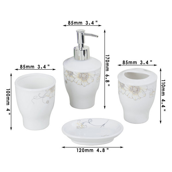 flower round ceramic soap dish dispenser tumbler toothbrush holder bathroom accessory set xld8008