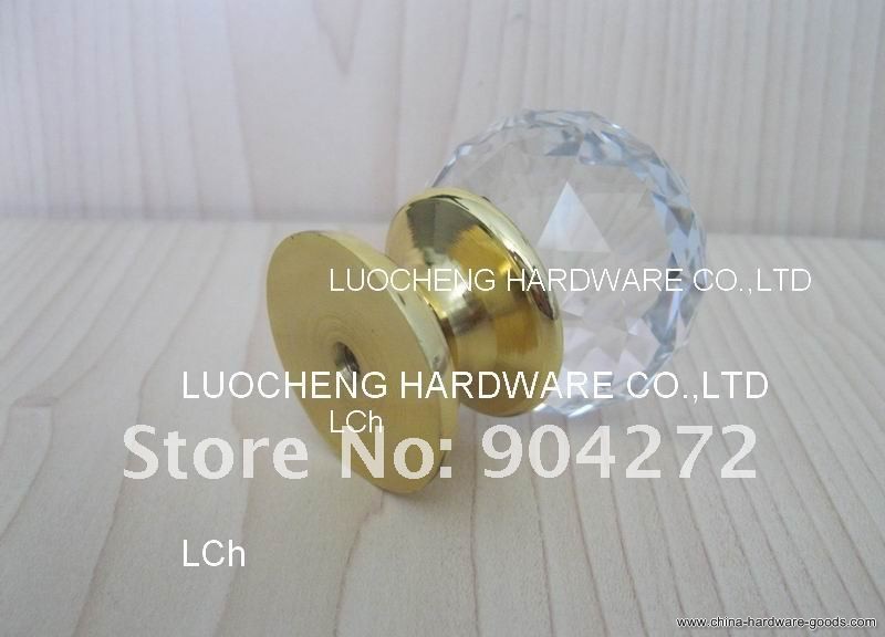 60 pcs/lot 40mm clear crystal cabinet knob on a gold brass base - Click Image to Close
