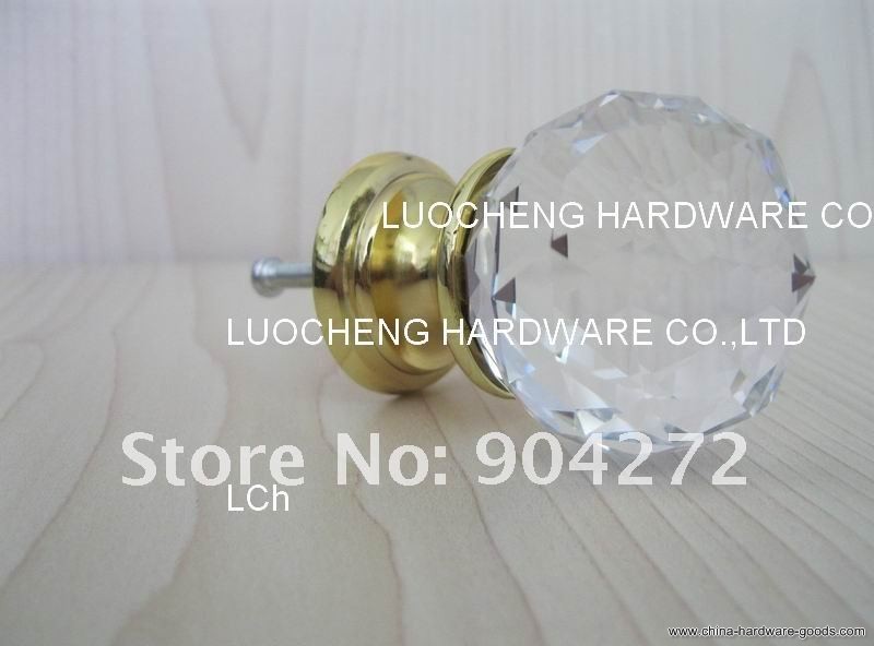 60 pcs/lot 40mm clear crystal cabinet knob on a gold brass base - Click Image to Close