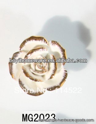 new design white ceramic flower knobs with gold edge cabinet pull kitchen cupboard knob kids drawer knobs mg2023