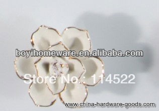 new design white ceramic flower knobs with gold edge cabinet pull kitchen cupboard knob kids drawer knobs mg2098