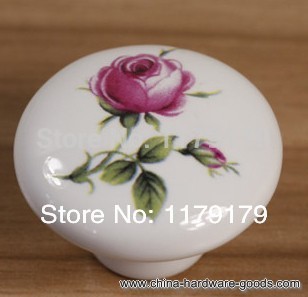 38mm ceramic kichen cabinet pull red flower ceramic drawer knob white ceramic dresser cupboard warboard furniture handles