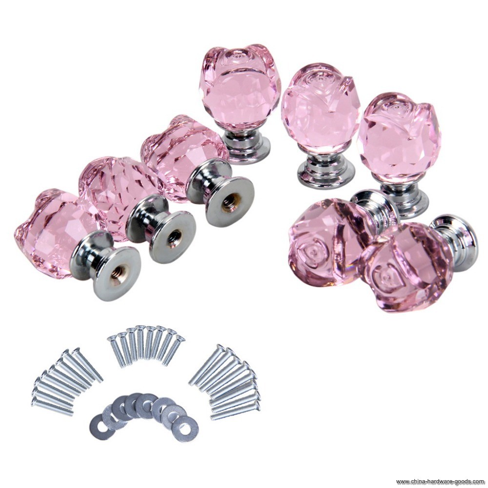 8 x sx-r030 22mm pink crystal glass door knob + screw - Click Image to Close
