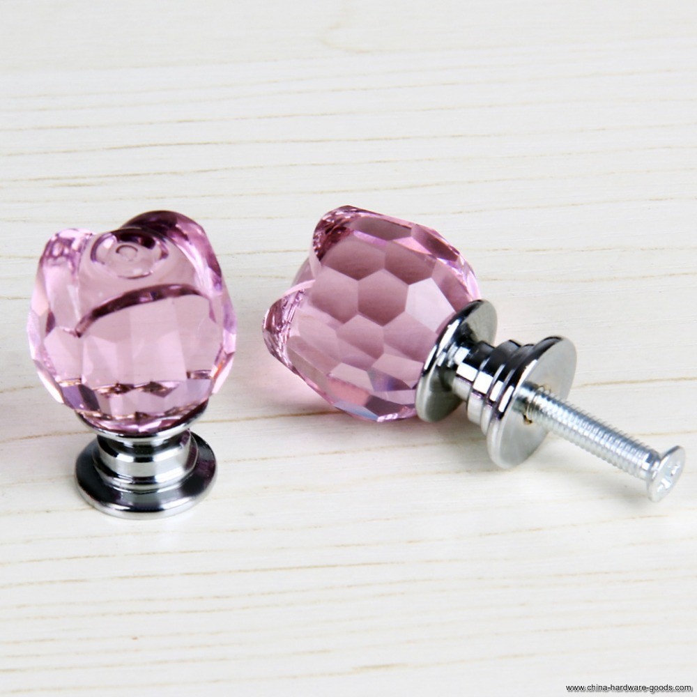 8 x sx-r030 22mm pink crystal glass door knob + screw - Click Image to Close