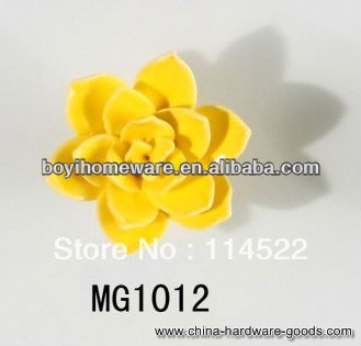 new design hand made yellow flower ceramic knobs handles cabinet pull kitchen cupboard knob kids drawer knobs mg1012