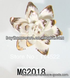 new design white ceramic flower knobs with gold edge cabinet pull kitchen cupboard knob kids drawer knobs mg2018