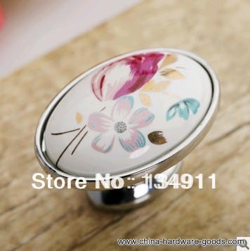 10pcs 40mm single hole white flower color furniture ceramic knobs kitchen door handles antique dresser drawer pulls