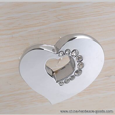 love heart drawer knob pull crystal kichen cabinet handle knob shiny silver dresser cupborad furniture knobs handles16mm chrome