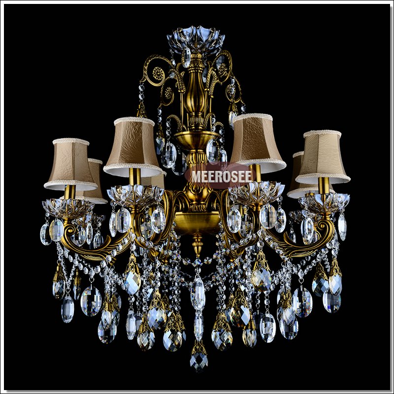 bronze finished antique crystal chandelier lingting luxurious brass crystal lamp lustre suspension light md8504 l8 d750mm h750mm