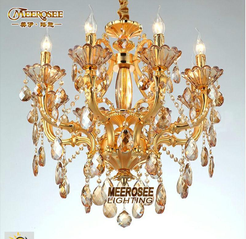 classic 8 arms gold chandelier crystal light fixture golden crystal lustre suspension lamp for lobby md8525 d750mm h600mm - Click Image to Close