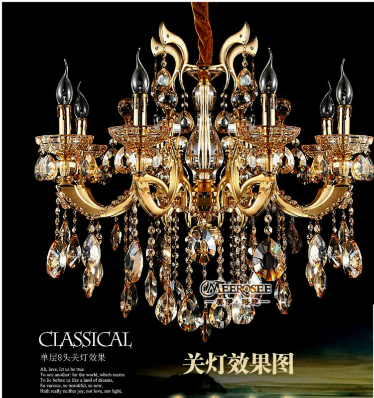 deluxe golden crystal chandelier light md8734 with 8 arms