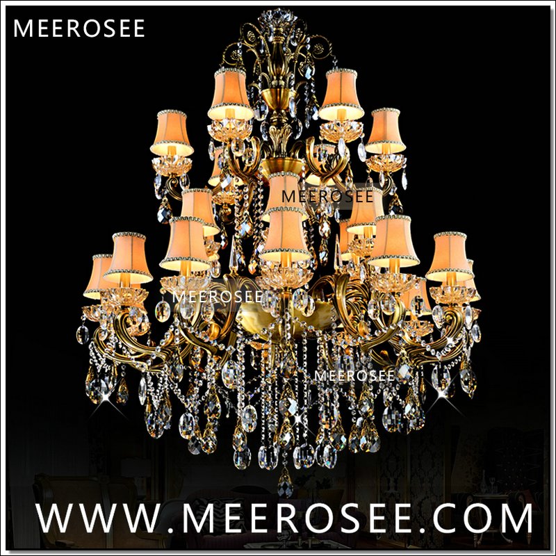 fashion big crystal chandelier lighting fixture antique brass color large hanging light fitting bronze color for foyer hallway