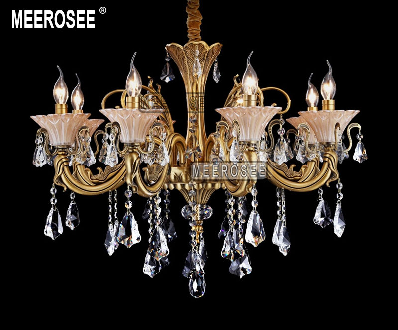 modern 8 arms brass color chandelier crystal light fixture glass floral crystal lustre lamp with k9 crystal md8702 d820mmh630mm