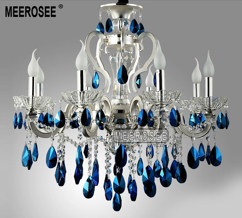 modern large 18 arms silver crystal chandelier light blue crystal lustre light hanging lamp fixture for foyer lobby md8453 l18 - Click Image to Close