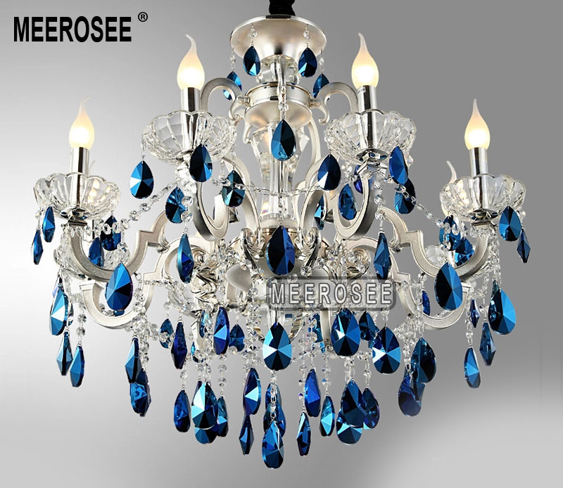 modern silver crystal chandelier light blue crystal lustre light suspension hanging lamp fixture for foyer lobby md8453 l8 - Click Image to Close