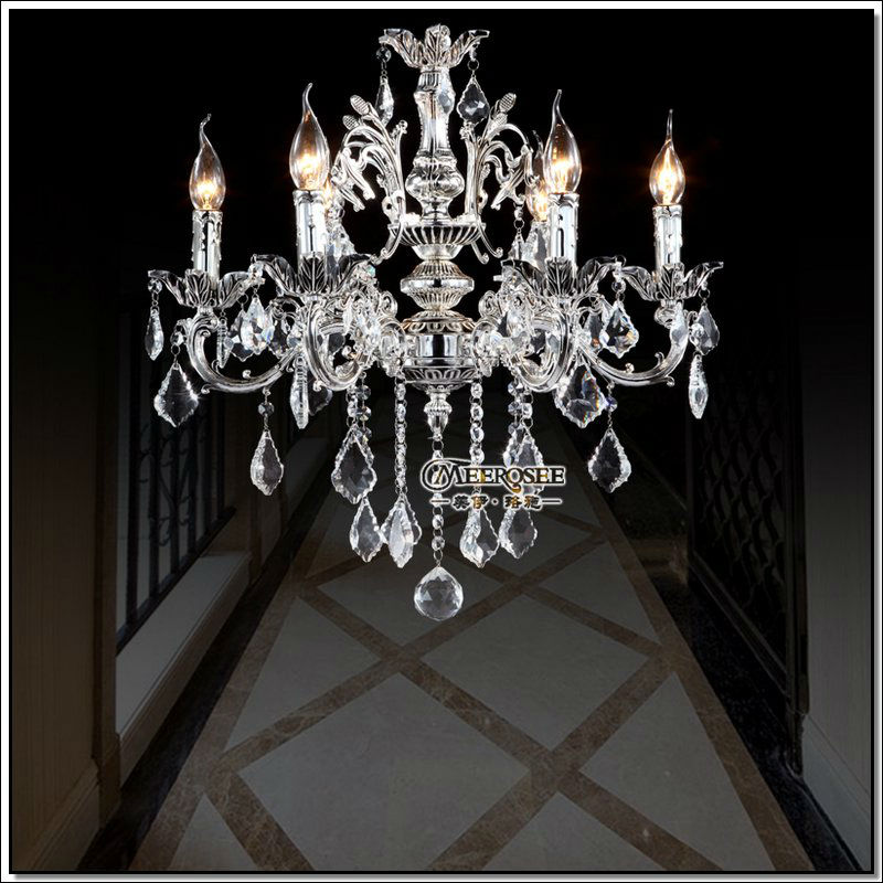 silver chandeliers vintage zinc alloy light lamps for dinning room with 6 arms fixture for led bulb crystal chandelier light