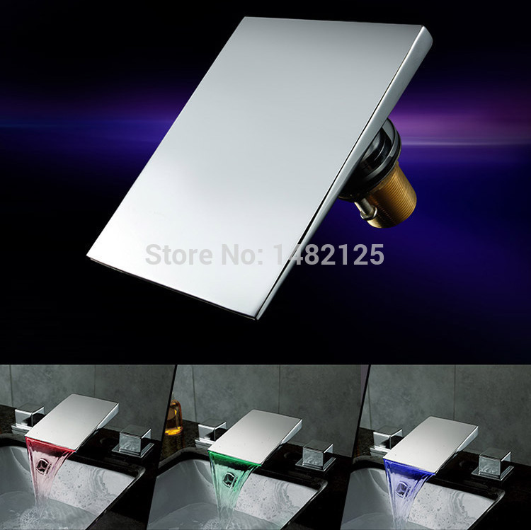 2015 new arrival patent design brass chrome 8 inch widespread waterfall led bathroom faucet