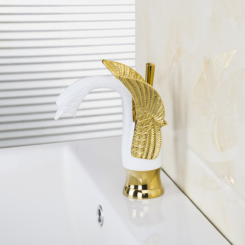 hans white and golden bathroom faucet and cold single handle basin faucet tap mixer torneira ceramic valve faucet tf9810b/1