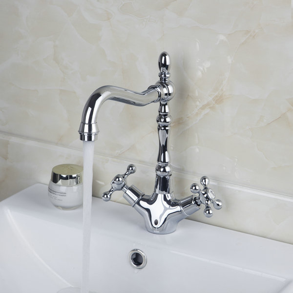 polished chrome 2 handles swivel and cold mixer bathroom faucet tap brass basin faucet bathroom sink mixer 8632-3/8
