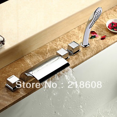 waterfall tub faucet with hand shower torneira banheiro 5 hole tap set for roman tub