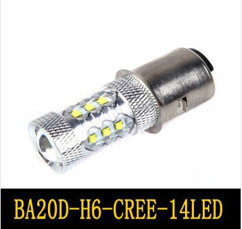 14 80w led motor bike/moped/scooter/atv headlight bulb ba20d h6 car leds lamp lighting cd00188