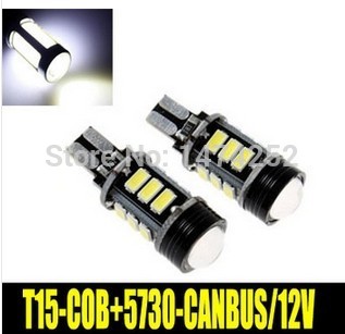 led car lights t15 cob + 5730 12smd the width lights 12v led with lens canbus decode white cd00248