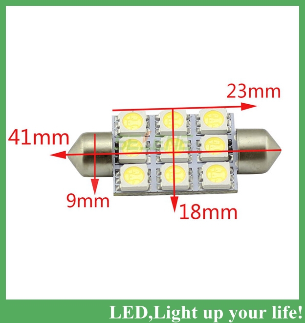 10pcs/lot car lights 41mm luggage compartment lights 5050 smd highbright 9led festoon dome car led bulb