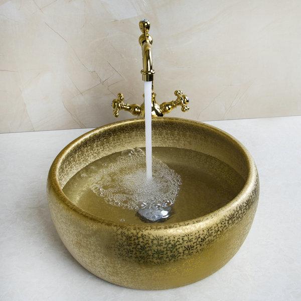 double handle faucet round paint golden bowl sinks / vessel basins washbasin ceramic basin sink & faucet tap set 46049836