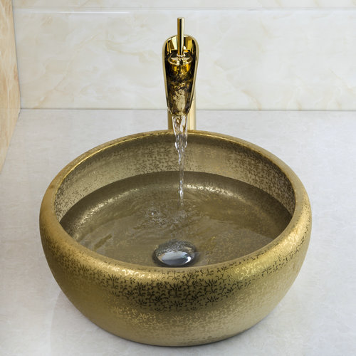 hello round bathroom sink washbasin ceramic +waterfall basin brass faucet 460497120 lavatory bath combine set tap mixer faucet