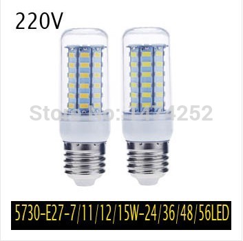 1pcs led lamps 5730 e27 led lights 220v ultra bright 5730smd led corn bulb light chandelier 24led,36led,48led,56led zm00235