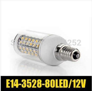 e14 smd3528 80led corn light cold white/warm white transparent cover led bulb lamp 12v/7w zm00041