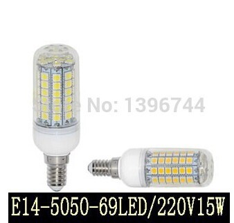led energy saving lamp 1pcs e14 5050smd 69led warm white / cold white 15w corn lamp bulb zm00143