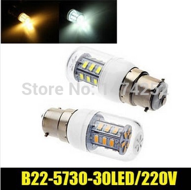 led lamp 7w b22 5730smd 30leds ac 220v warm white white led corn lights bulb lamp whole 1ppcs/lot zm00822