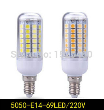led lamp ac 220c e14 15w led bulbs light 69smd 5050 chip led corn lamp warm/pure white energy saving light 1pcs/lot zm00143