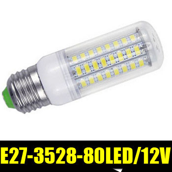 led lamp e27 smd3528 80leds 7w 12v corn light transparent cover led bulb lamp cold white/warm white zm00039