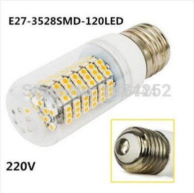 led lamp new ultrabright e27 120 led 3528 smd cover corn light lamp bulb warm white/white 220v zm00215