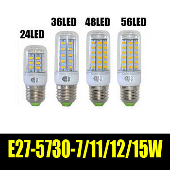 led lamps e27 220v smd 5730 7w/11w/12w/15w corn lights cool white/warm white energy saving light 1pcs/lot zm00235