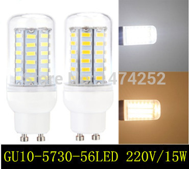 new arrival 220v 56led 5730 smd gu10 led bulb 15w led corn lamp warm white /white 5730 chandelier retail zm00816