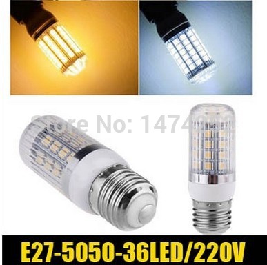 stripe cover led corn light bulb lamp e27 36leds 5050 smd 7w white warm white high bright led lighting 220v zm00796/zm00797