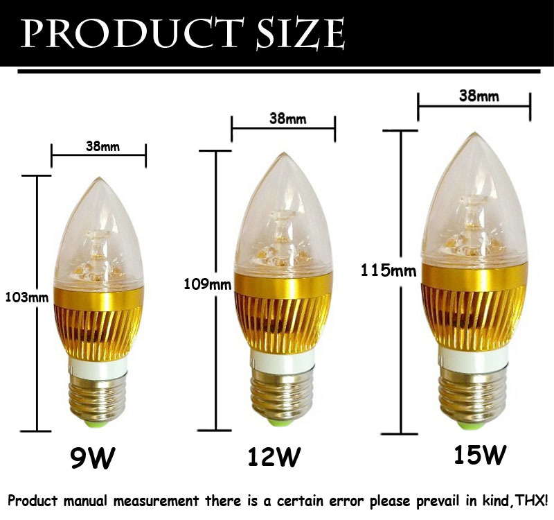 led lamps e27 85-245v 9w/12w/15w cool white / warm white high power led lighting energy efficient candle lights zm00919